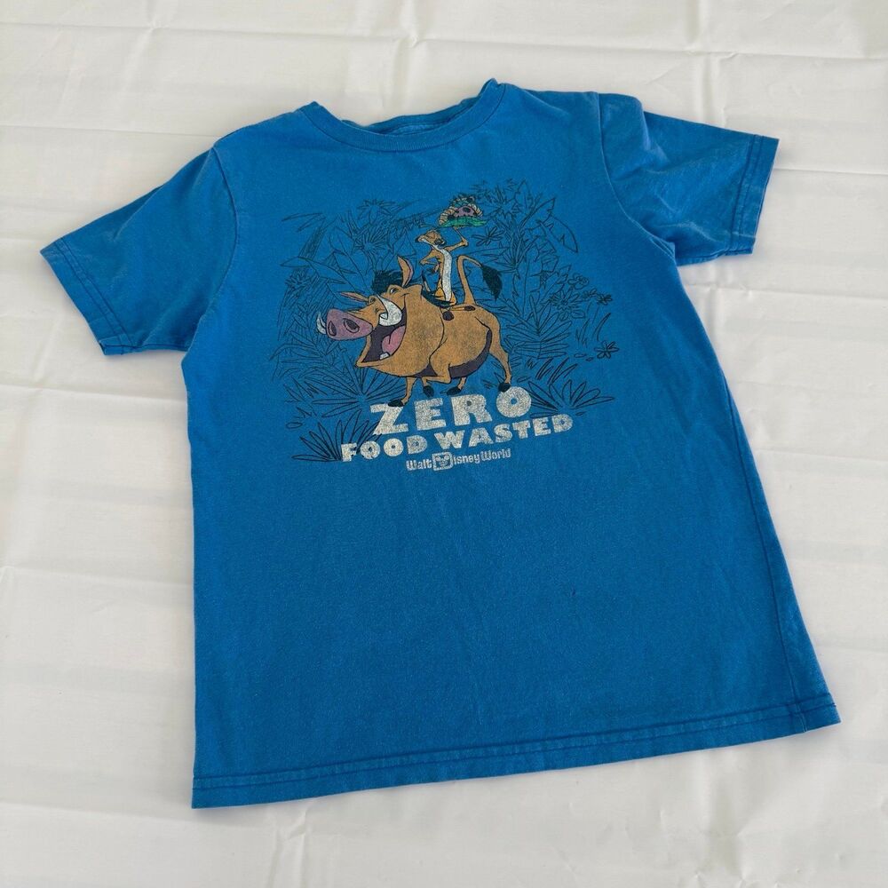 Walt Disney World Lion King Youth M 7/8 Tshirt ZERO FOOD WASTED Timon & Pumbaa